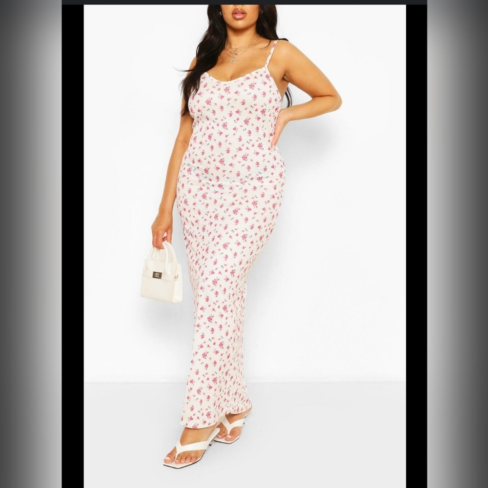 Boohoo White Floral Midi Dress